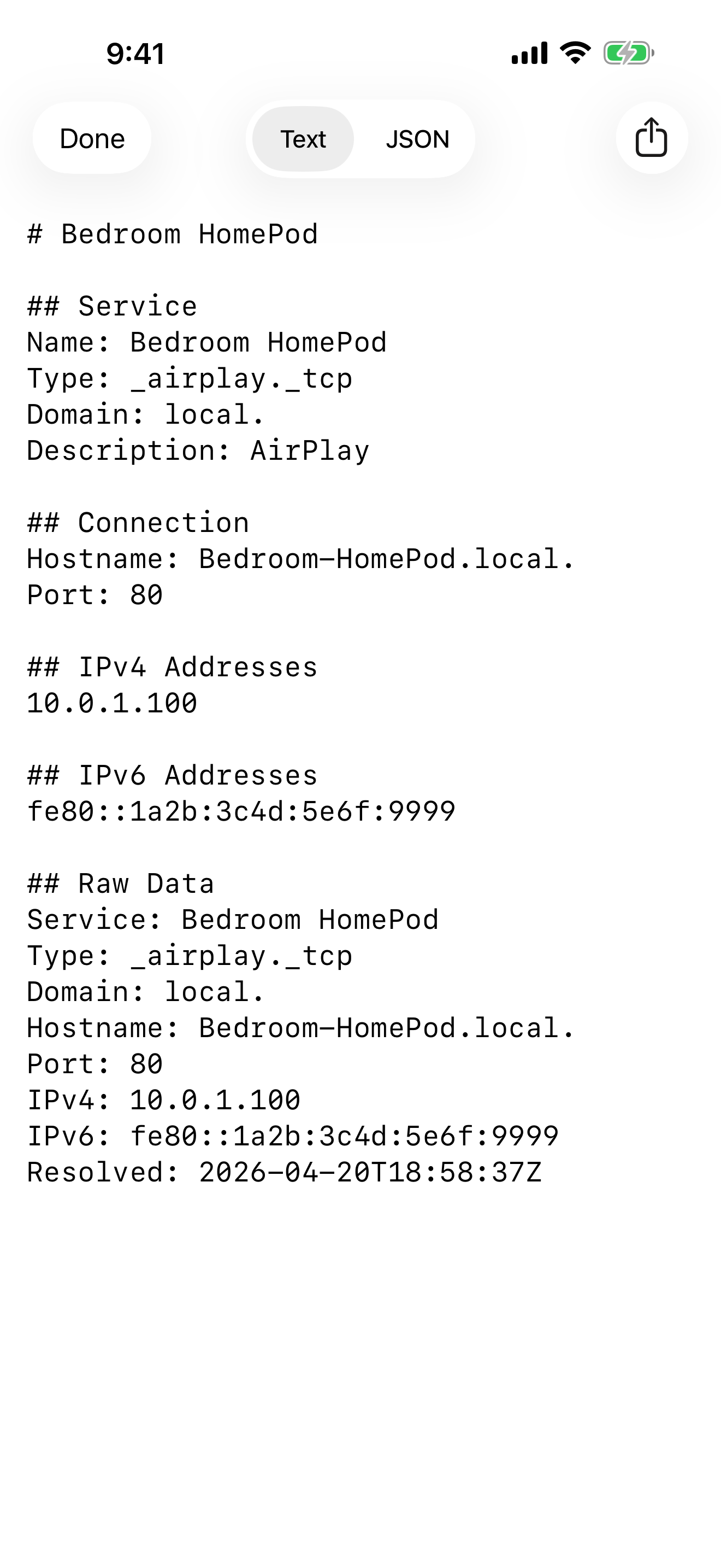Text Export - export service details as plain text or JSON